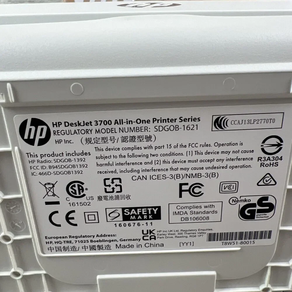 HP DeskJet 3755 Wireless All-in-One Inkjet Printer White New Open Box